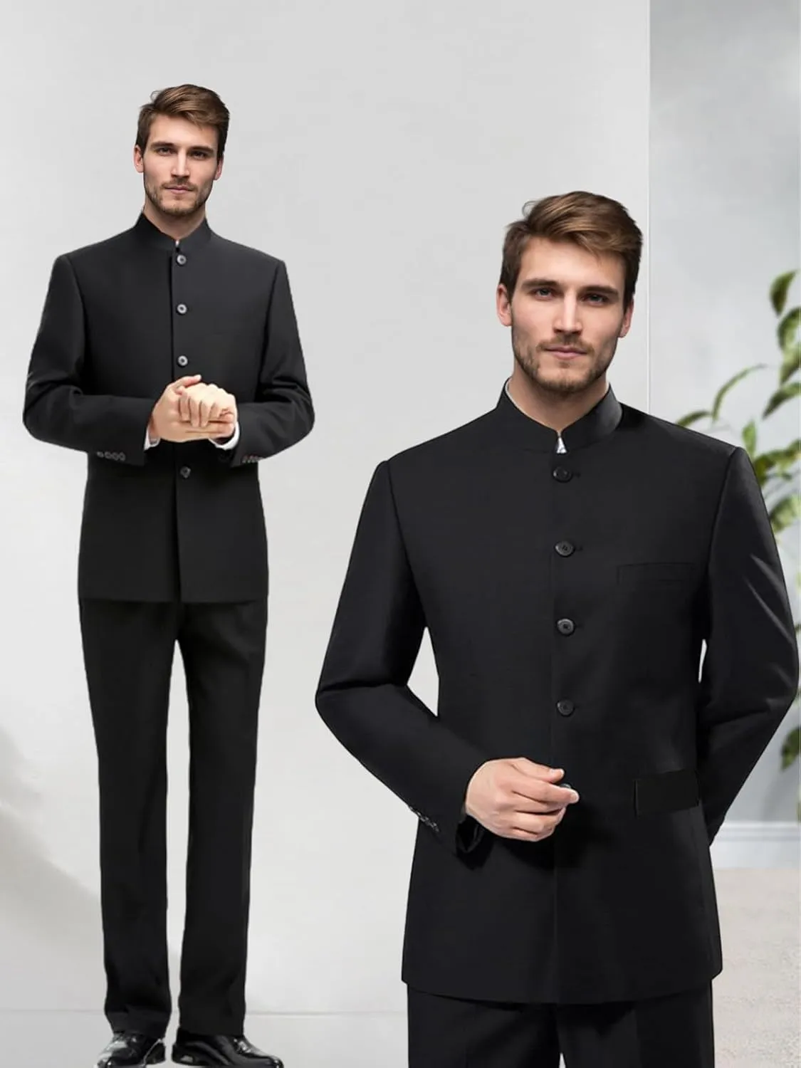 Men's Chinese Tunic Suits Stand Collar Jacket Slim Fit Suits Traditional Uniform Blazer