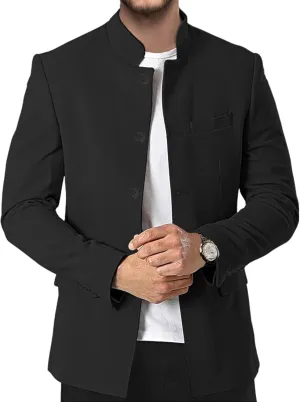 Men's Chinese Tunic Suits Stand Collar Jacket Slim Fit Suits Traditional Uniform Blazer