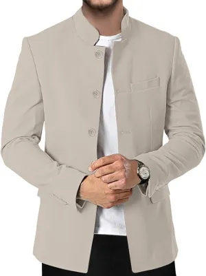 Men's Chinese Tunic Suits Stand Collar Jacket Slim Fit Suits Traditional Uniform Blazer