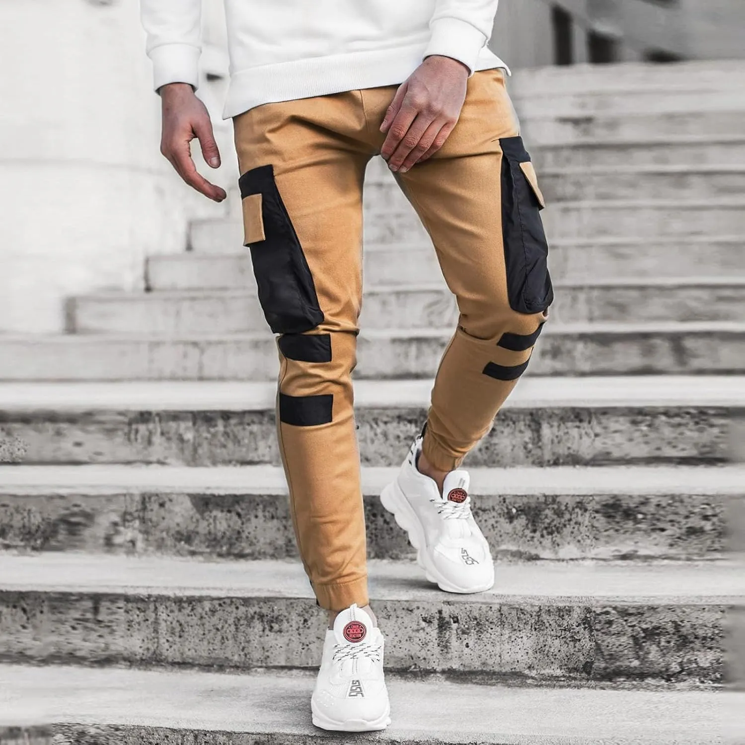 Men's Cotton Cargo Pants Casual Work Trousers Large Men's Sports Pants Men's Cargo Pants Multi-Pocket Slim Trousers