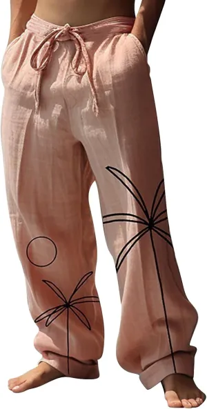 Mens Cotton Linen Drawstring Harem Pants Lightweight Loose Fit Wide Leg Hawaiian Jogger Yoga Beach Long Trousers