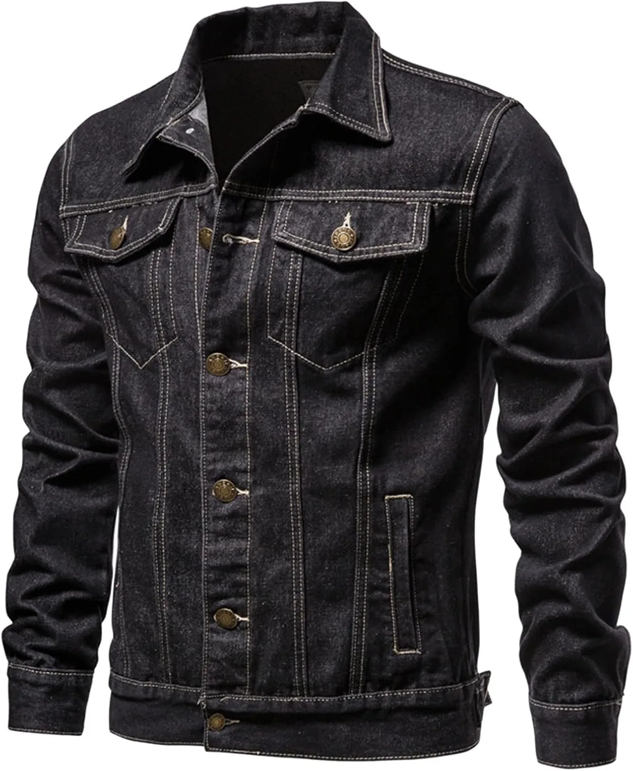 Men's Denim Jackets Solid Classic Multi-Pocket Loose Casual Trendy Jackets