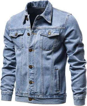 Men's Denim Jackets Solid Classic Multi-Pocket Loose Casual Trendy Jackets
