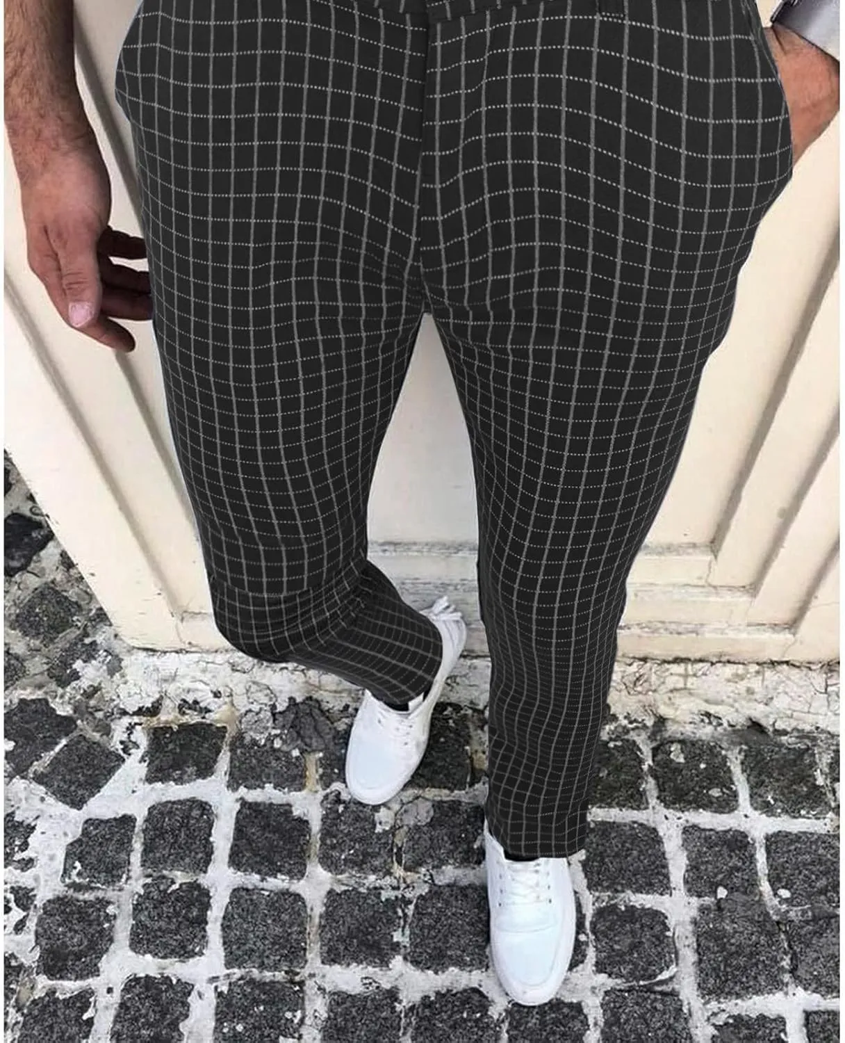 Mens Dress Pants, Men's Fashion Stretch Dress Pants Slim Fit Plaid Business Skinny Long Pants Casual Dress Pants