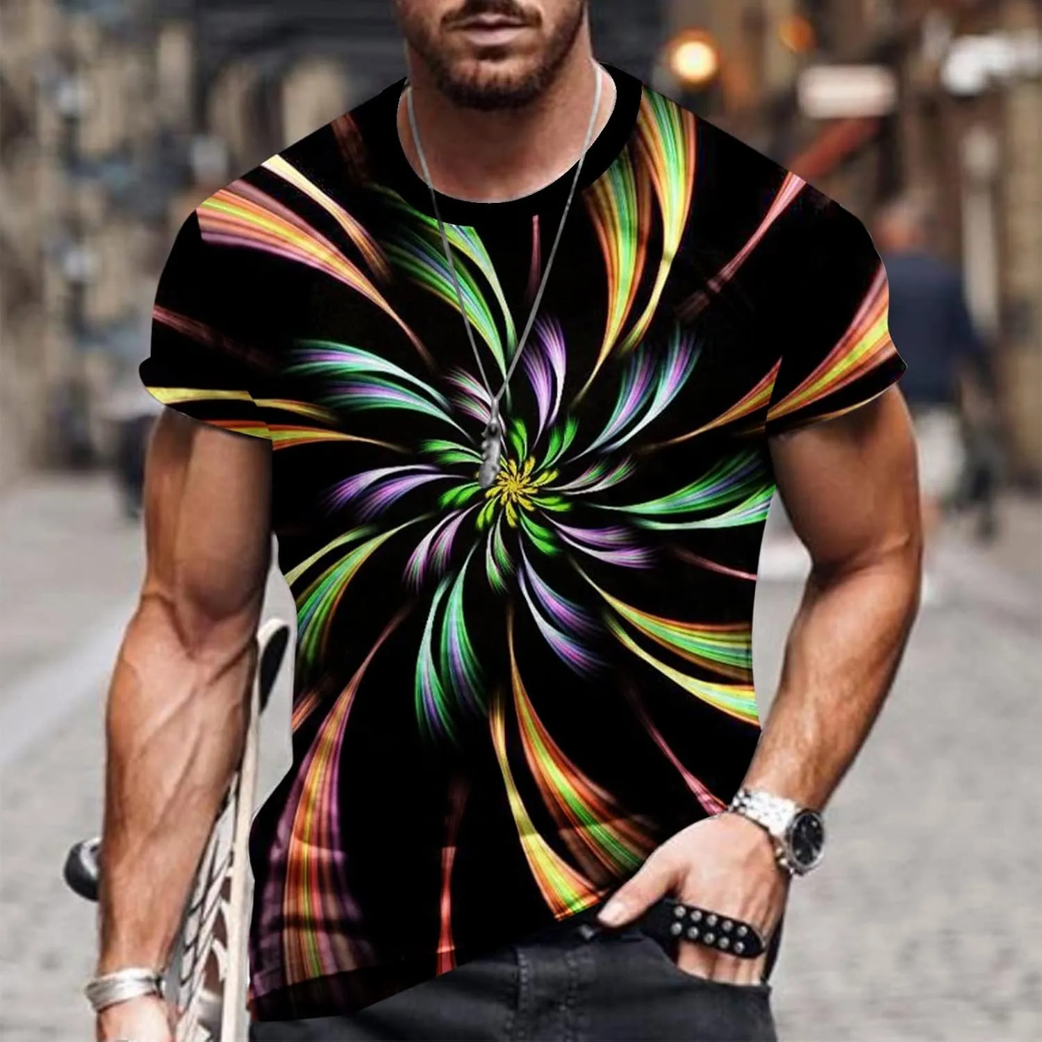 Mens Fashion 3D Print T-Shirts 2023 Casual Summer Tops Funny Graphics Pattern Crewneck Short Sleeve Tees for Men