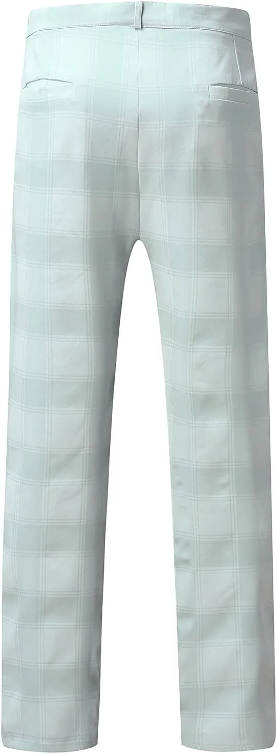 Men's Fashion Stretch Dress Pants Chinos Slim Fit Plaid Pants Business Suit Pants Casual Golf Stretch Dress Pants