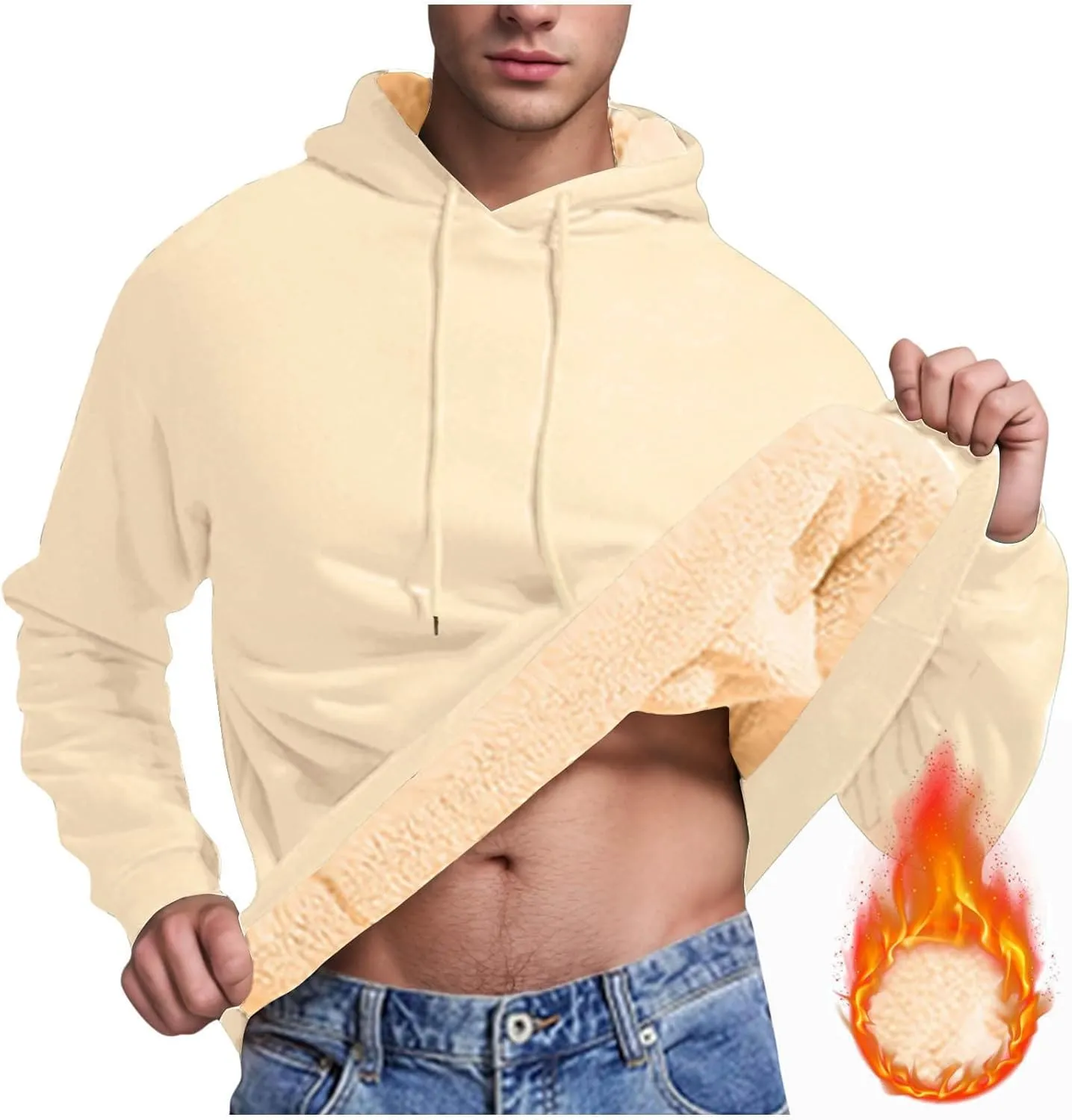 Mens Fleece Pullover Fleece Lined Heavy Weight Hoodie Heavy Duty Winter Hooded Sweatshirt Thermal Warm Sweatshirts