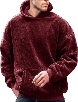 Mens Fuzzy Sherpa Hoodie Plus Size Pullover Fleece Sweatshirts Cozy Soft Thick Warm Winter Fluffy Outerwear
