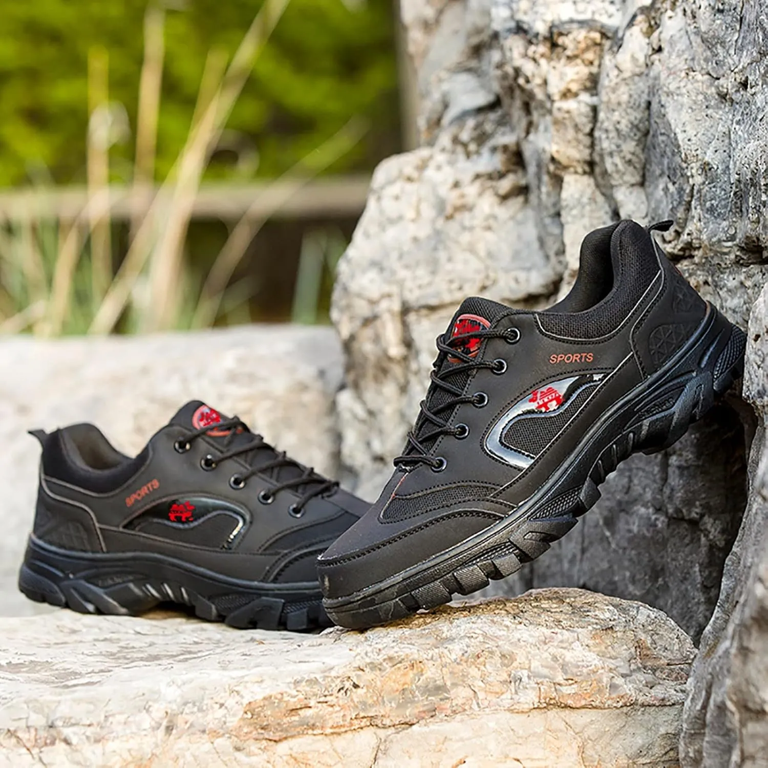 Mens Hiking Shoes Outdoor Walking Shoes Breathable Trekking Trails Shoes Low Top Sneakers Lightweight Walking Shoes