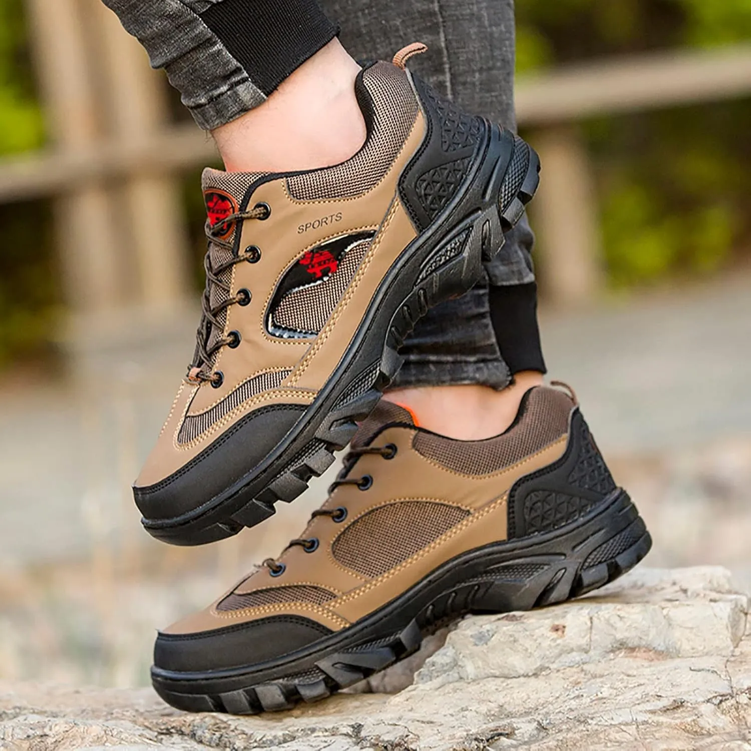 Mens Hiking Shoes Outdoor Walking Shoes Breathable Trekking Trails Shoes Low Top Sneakers Lightweight Walking Shoes