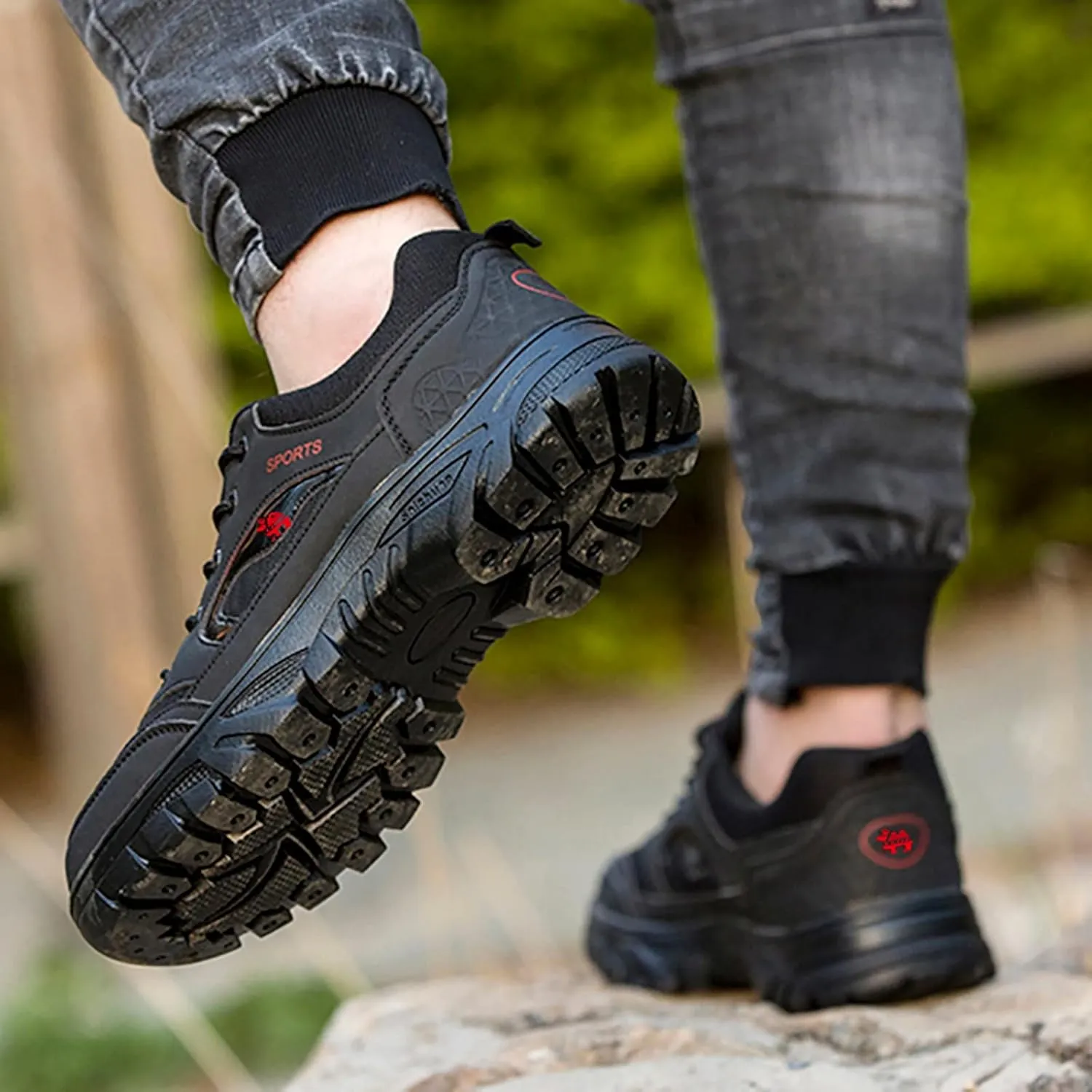 Mens Hiking Shoes Outdoor Walking Shoes Breathable Trekking Trails Shoes Low Top Sneakers Lightweight Walking Shoes