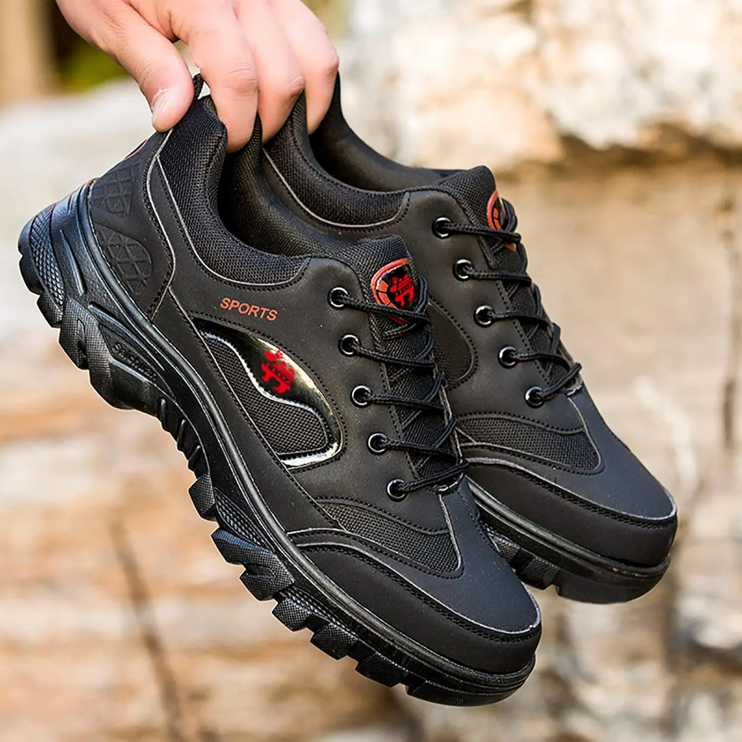 Mens Hiking Shoes Outdoor Walking Shoes Breathable Trekking Trails Shoes Low Top Sneakers Lightweight Walking Shoes