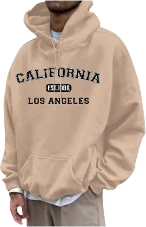 Mens Hoodies Pullover Letter Print Long Sleeve Hooded Sweatshirts Casual Lightweight Regular Fit Classic Sweatshirt