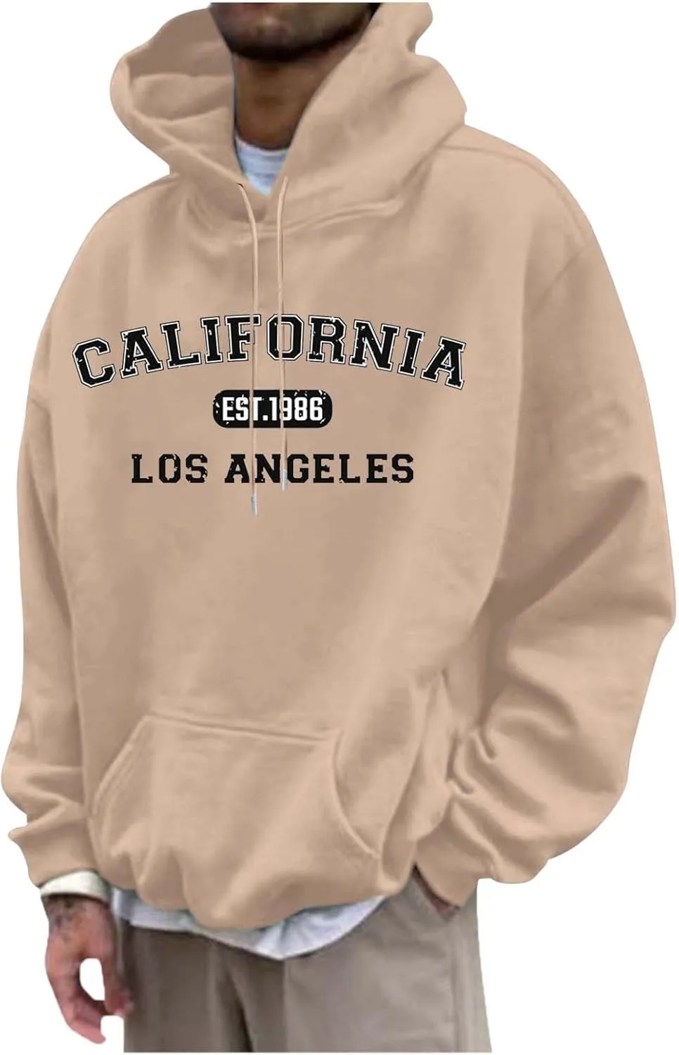 Mens Hoodies Pullover Letter Print Long Sleeve Hooded Sweatshirts Casual Lightweight Regular Fit Classic Sweatshirt