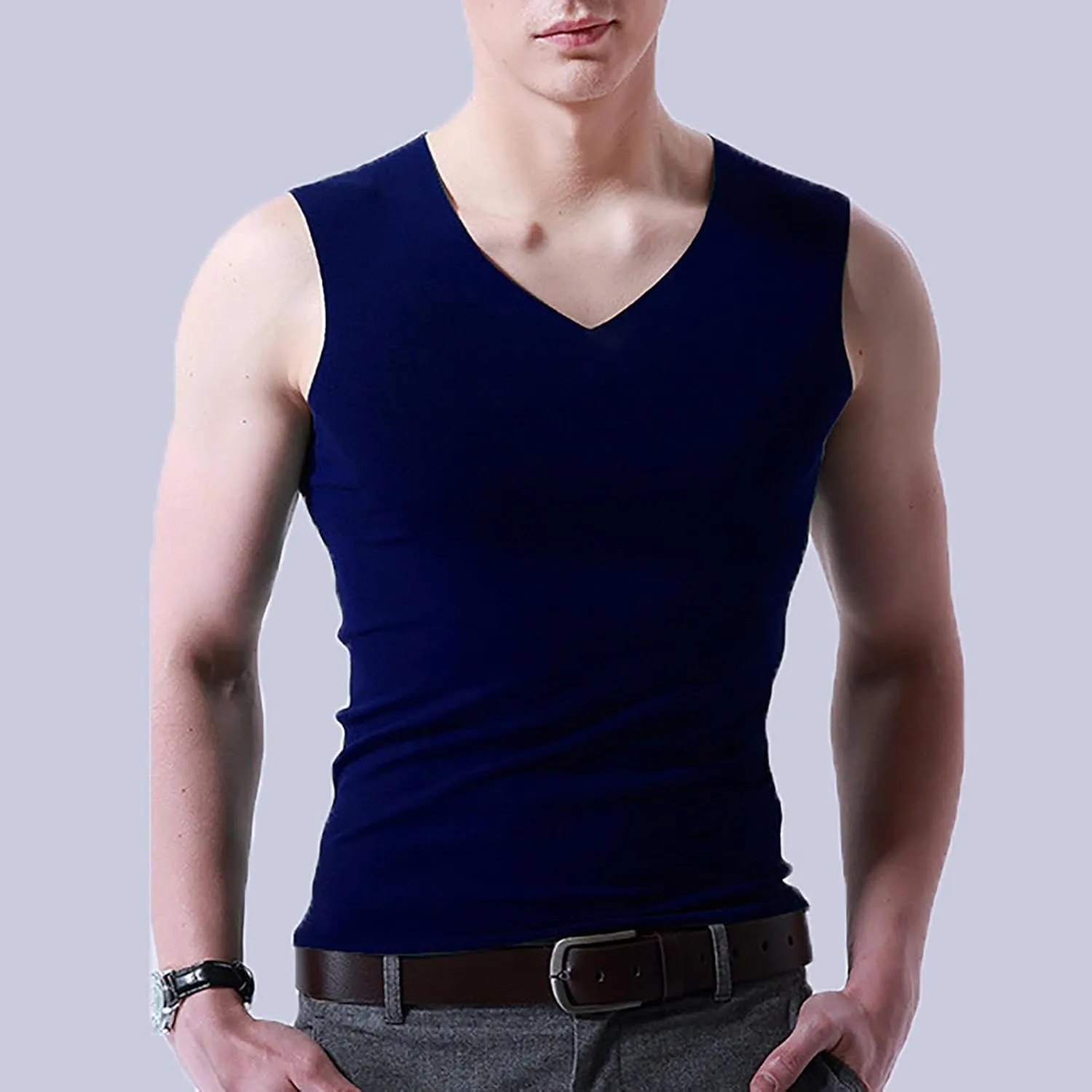 Mens Ice Silk Tank Tops V Neck Sleeveless Solid Traceless Breathable Quick Dry Bodybuilding Undershirts Workout Sport Shirts