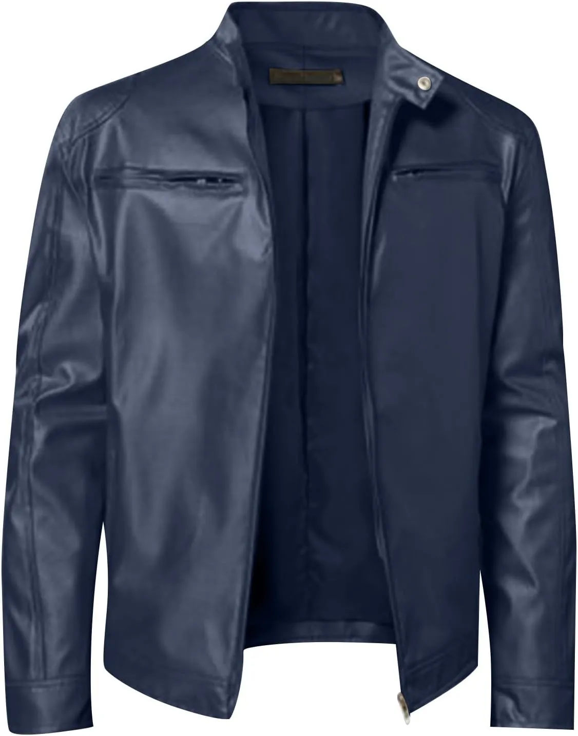 Mens Leather Jacket Fashion Men Autumn Winter Warm Casual Leather Zipper Long Sleeve Jacket Coat