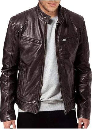 Mens Leather Jacket Fashion Men Autumn Winter Warm Casual Leather Zipper Long Sleeve Jacket Coat