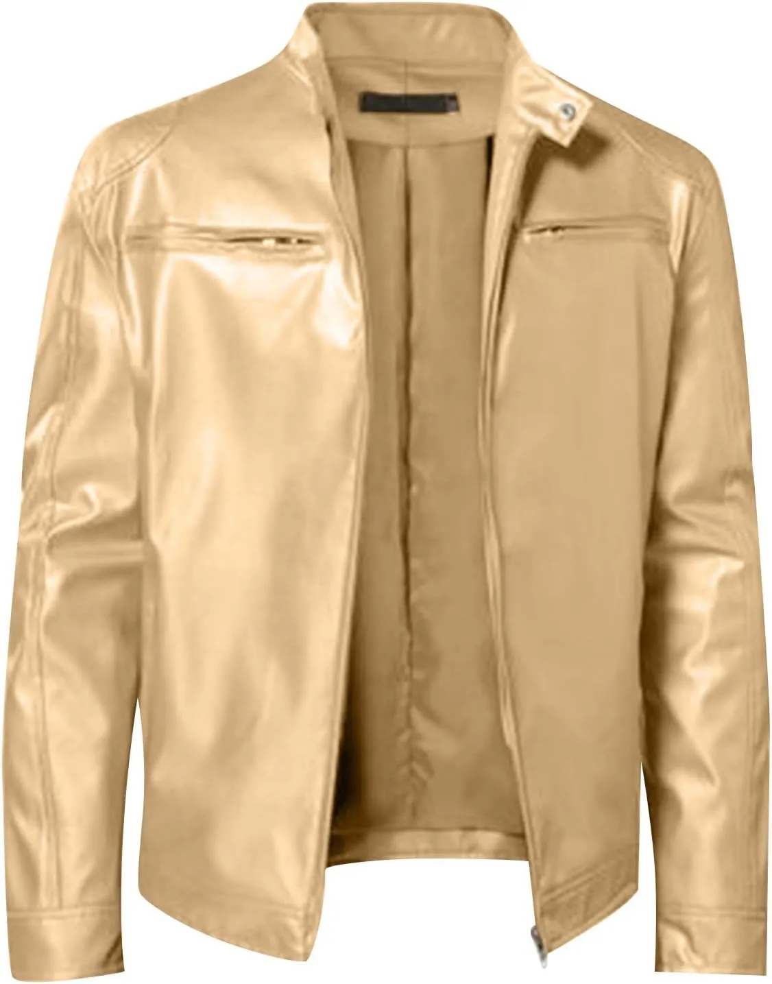 Mens Leather Jacket Fashion Men Autumn Winter Warm Casual Leather Zipper Long Sleeve Jacket Coat