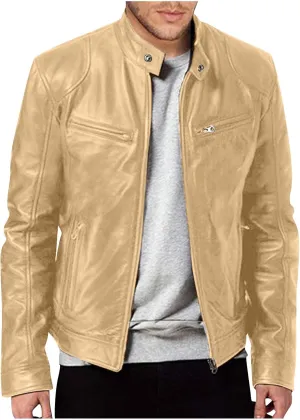 Mens Leather Jacket Fashion Men Autumn Winter Warm Casual Leather Zipper Long Sleeve Jacket Coat