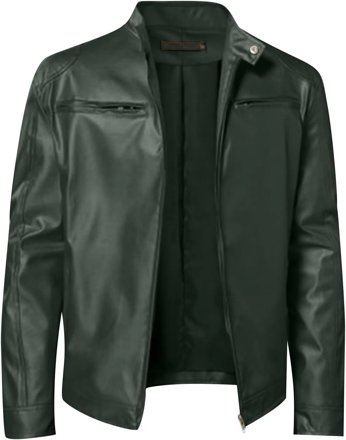 Mens Leather Jacket Fashion Men Autumn Winter Warm Casual Leather Zipper Long Sleeve Jacket Coat