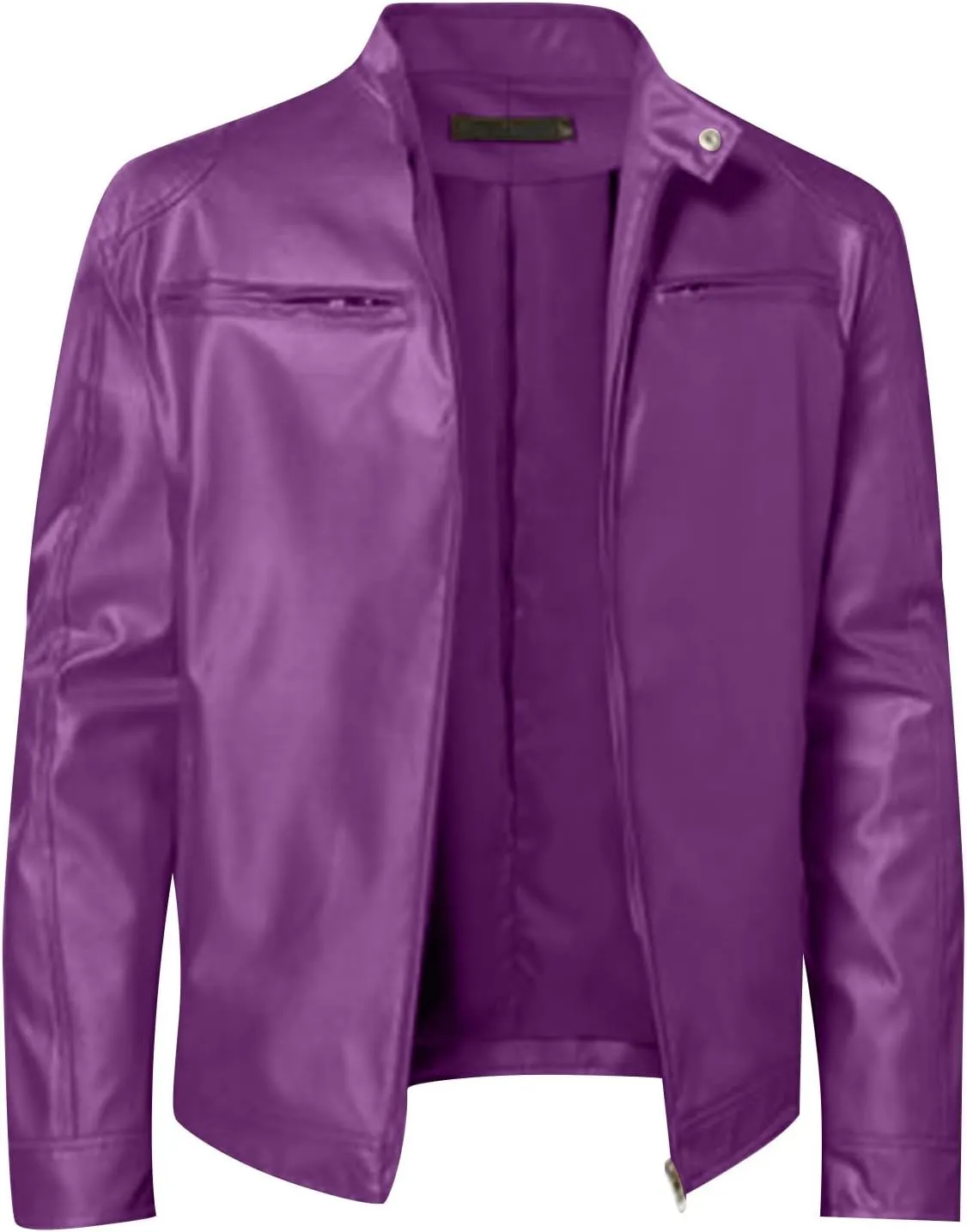 Mens Leather Jacket Fashion Men Autumn Winter Warm Casual Leather Zipper Long Sleeve Jacket Coat