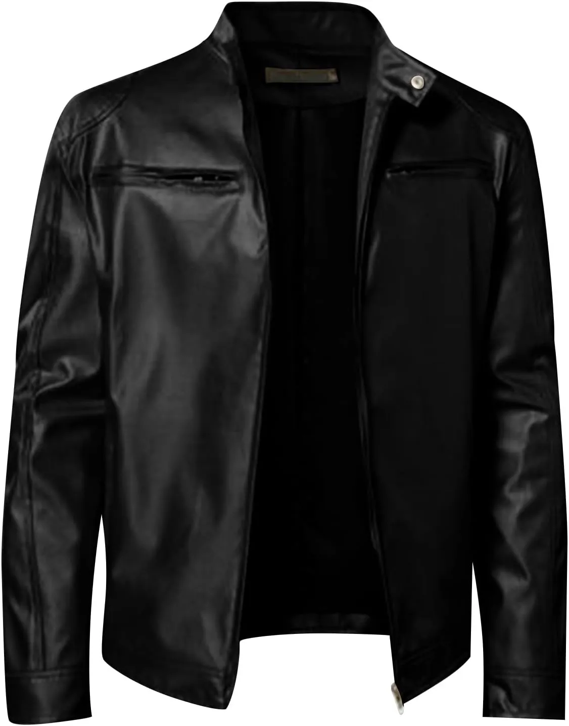 Mens Leather Jacket Fashion Men Autumn Winter Warm Casual Leather Zipper Long Sleeve Jacket Coat