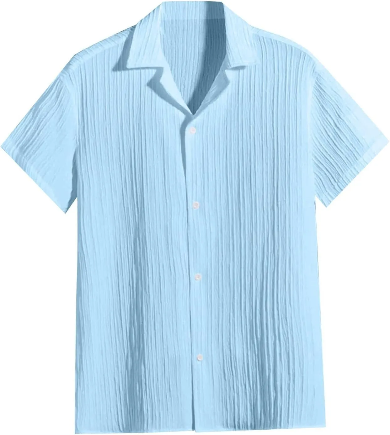 Mens Linen Button-Down Shirts Casual Loose Striped Jacquard Long Sleeve Beach Shirt