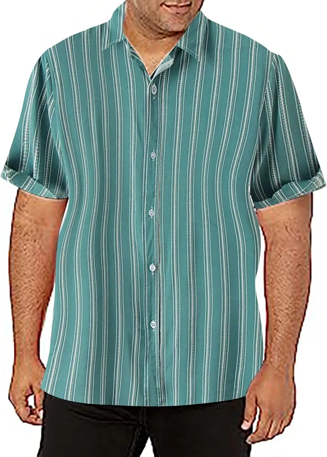 Men's Linen Shirts Stripe Short Sleeve Button Down Shirts Casual Relaxed Fit Hawaii Shirts 2025 Summer Beach Shirts
