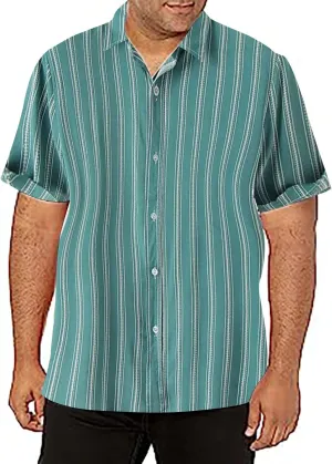 Men's Linen Shirts Stripe Short Sleeve Button Down Shirts Casual Relaxed Fit Hawaii Shirts 2025 Summer Beach Shirts