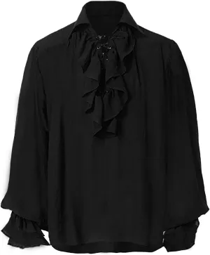 Mens Medieval Pirate Shirts, Steampunk Retro Renaissance Viking Long Sleeve Lace Up Mercenary Halloween Tops