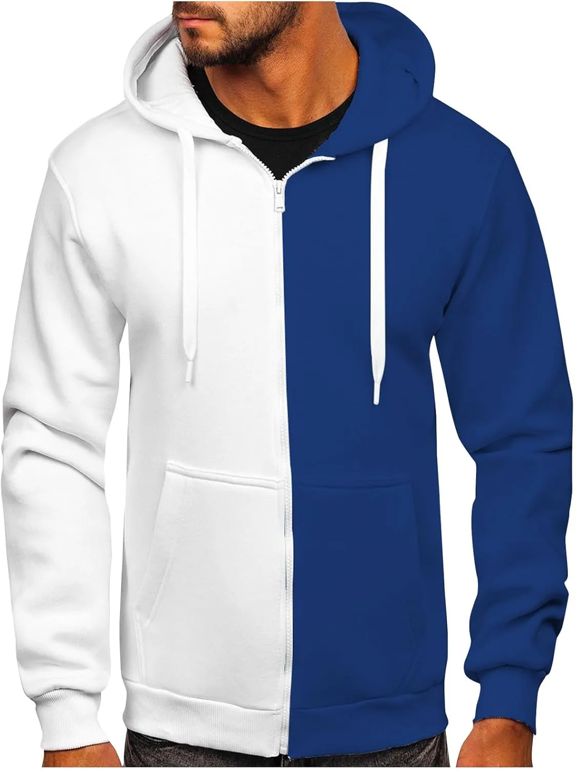 Men's Novelty Color Block Hooded Sweatshirts Full Zip Jacket Outerwear with Pocketplus Size Sweatshirt