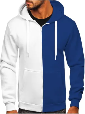 Men's Novelty Color Block Hooded Sweatshirts Full Zip Jacket Outerwear with Pocketplus Size Sweatshirt