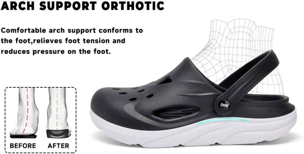 Mens Orthotic Clogs Garden Shoes Recovery Sport Sandals Arch Support Slip-on Mules Outdoor Beach Slippers Recovery Plantar Fasciitis Orthotic Slides