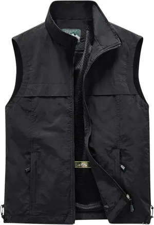 Mens Outdoor Hiking Vest Lightweight Windbreaker Vest Sleeveless Cargo Vest Loose Waistcoat with Zipper Pockets