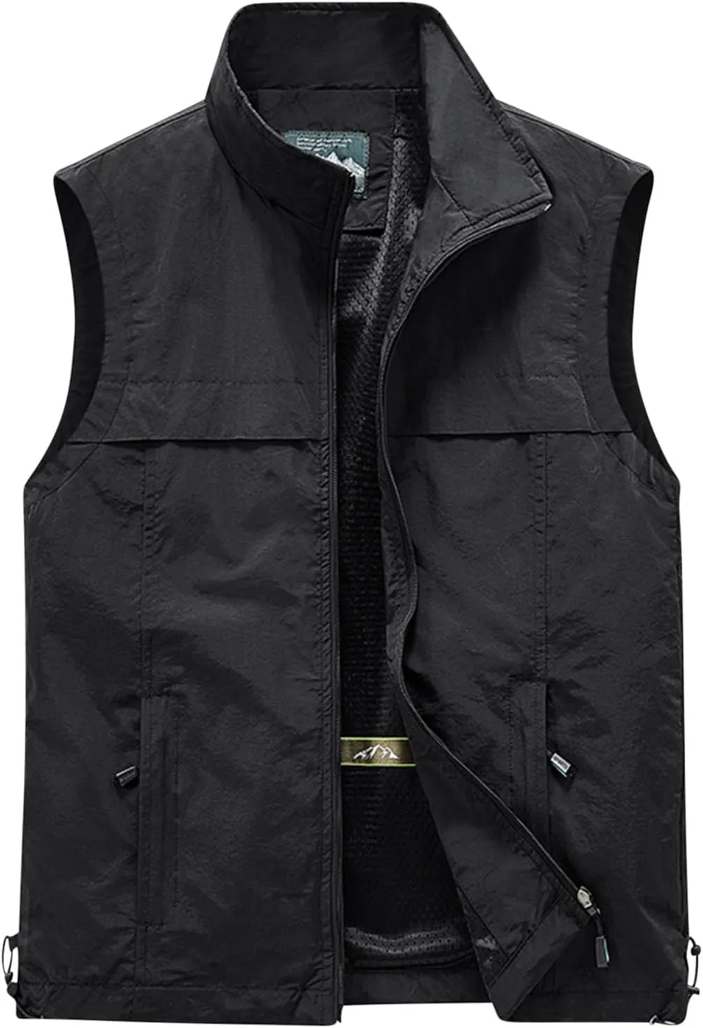 Mens Outdoor Hiking Vest Lightweight Windbreaker Vest Sleeveless Cargo Vest Loose Waistcoat with Zipper Pockets