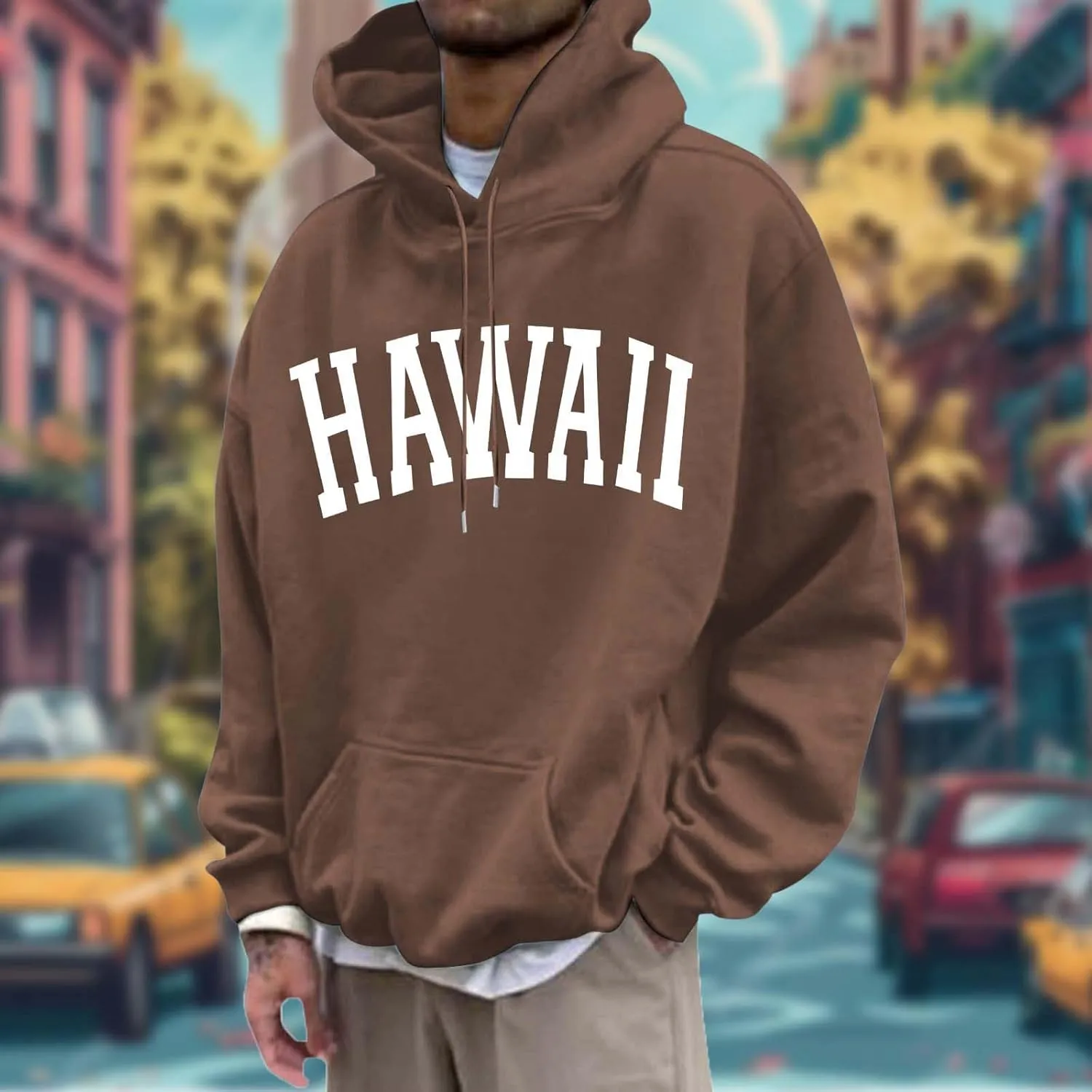 Mens Oversized Hoodie Casual Pullover Long Sleeve Hooded Sweatshirts Trendy Loose Fit Letter Print Hoodies for Men
