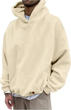 Mens Oversized Hoodies Pullover Solid Vintage Long Sleeve Sweatshirt Heavyweight Baggy Streetwear Top Athletic