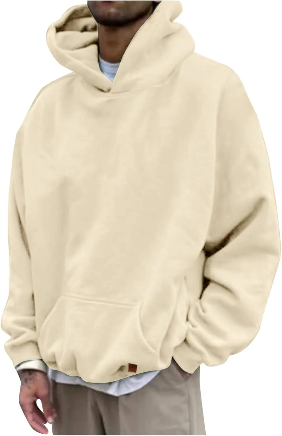 Mens Oversized Hoodies Pullover Solid Vintage Long Sleeve Sweatshirt Heavyweight Baggy Streetwear Top Athletic