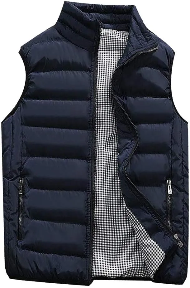 Men's Padded Cotton Puffer Vest Winter Sleeveless Jacket Coat Thick Warm Quilted Outerwear Oversized Vest Puffer