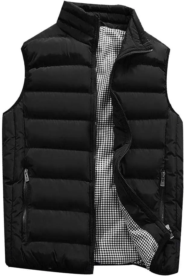 Men's Padded Cotton Puffer Vest Winter Sleeveless Jacket Coat Thick Warm Quilted Outerwear Oversized Vest Puffer