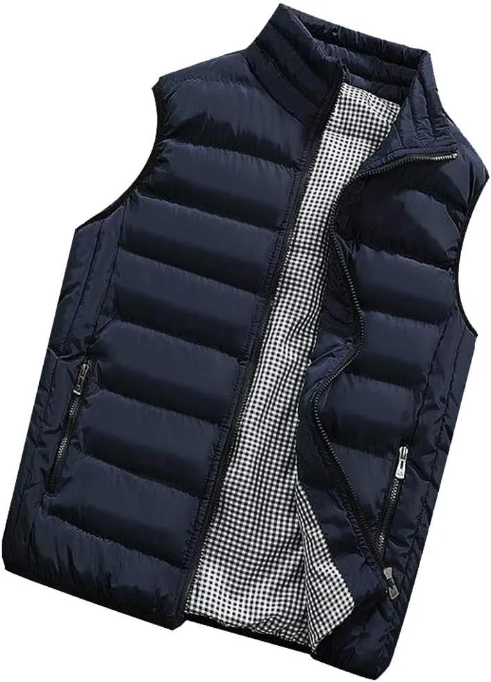 Men's Padded Cotton Puffer Vest Winter Sleeveless Jacket Coat Thick Warm Quilted Outerwear Oversized Vest Puffer