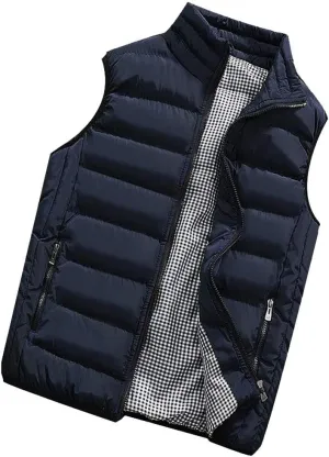 Men's Padded Cotton Puffer Vest Winter Sleeveless Jacket Coat Thick Warm Quilted Outerwear Oversized Vest Puffer