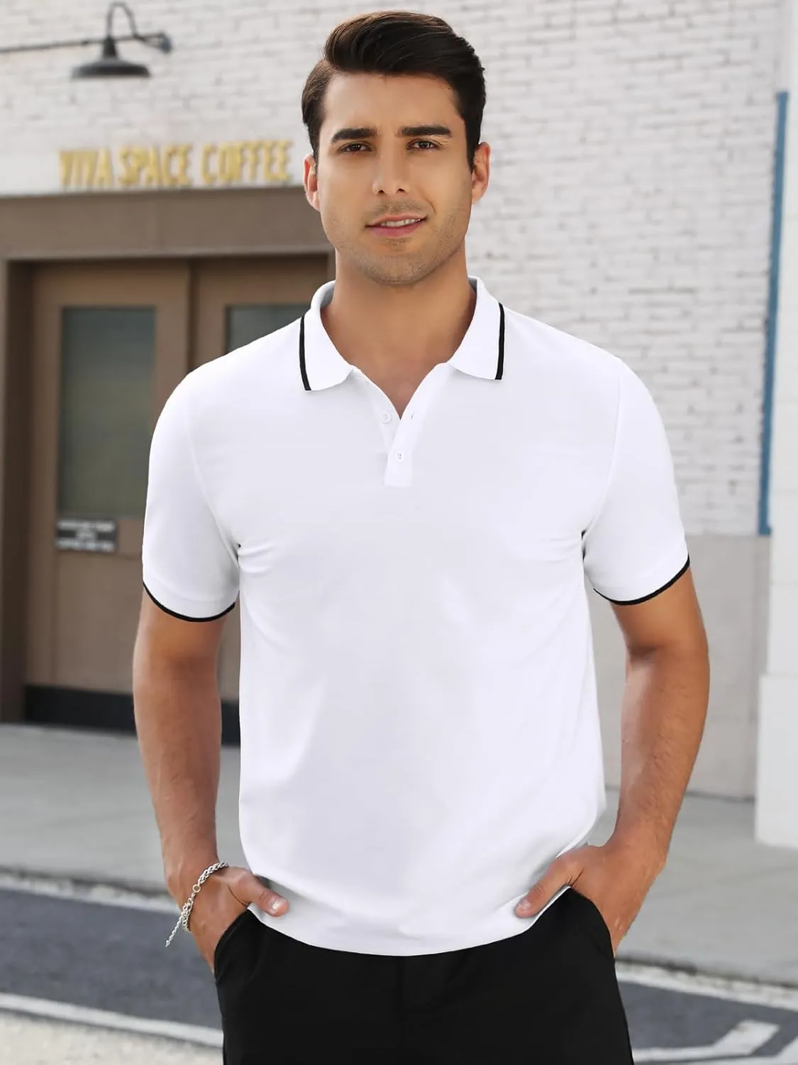 Mens Plain Henley Shirts Short Sleeve Casual Button T Shirts Basic Tee Shirts Summer T-Shirts