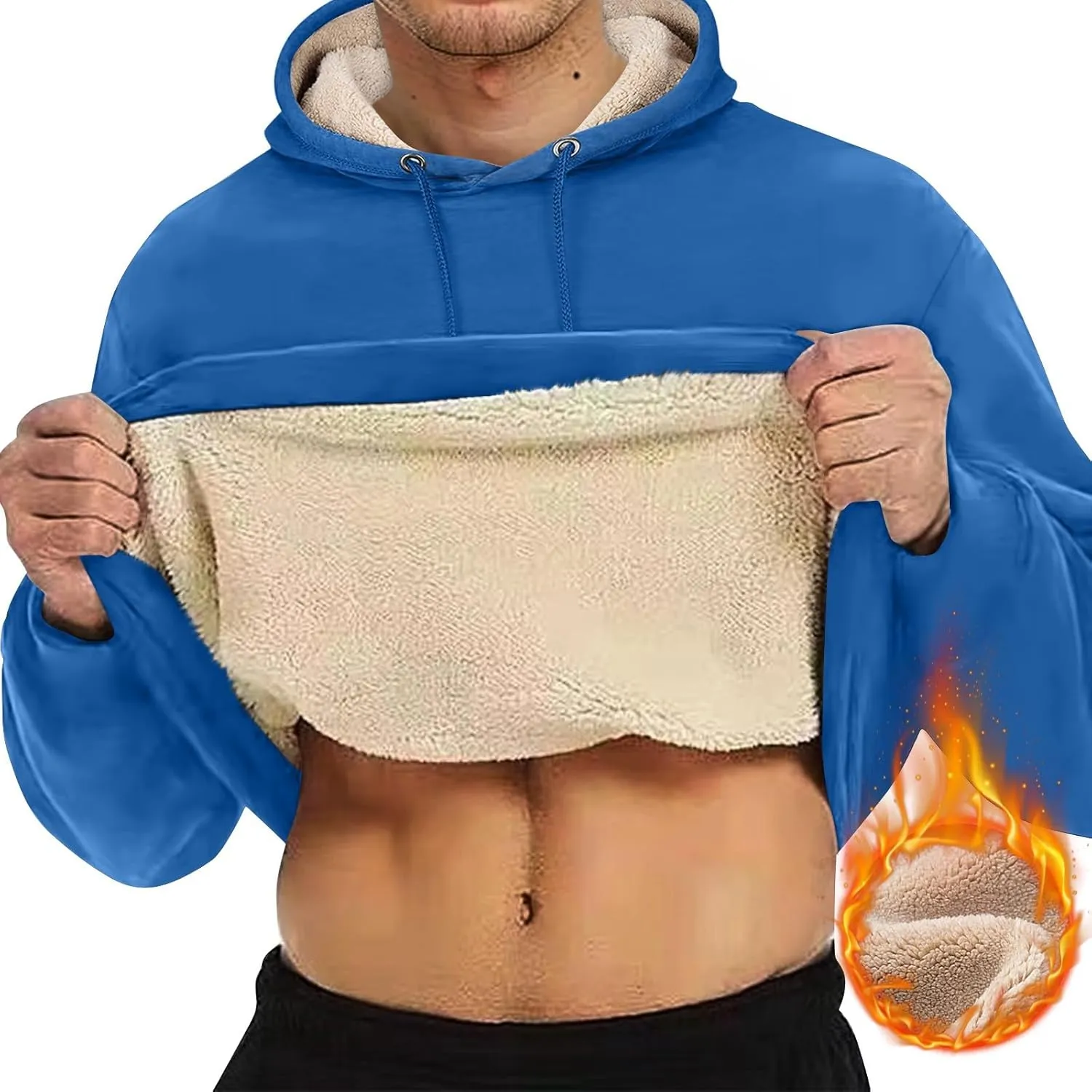 Men's Pullover Heavy Hoodie Sherpa Fleece Lined Kangaroo Pocke Winter Warm Solid Hooded Athletic Sweatshirt