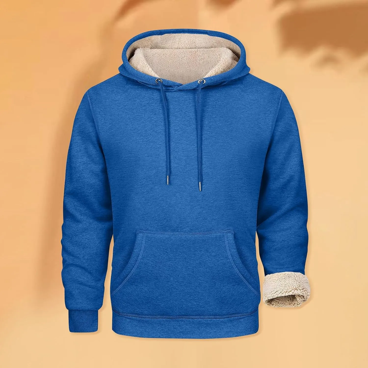 Men's Pullover Heavy Hoodie Sherpa Fleece Lined Kangaroo Pocke Winter Warm Solid Hooded Athletic Sweatshirt