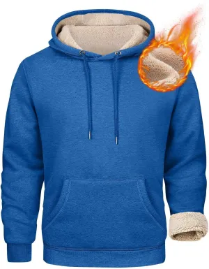 Men's Pullover Heavy Hoodie Sherpa Fleece Lined Kangaroo Pocke Winter Warm Solid Hooded Athletic Sweatshirt