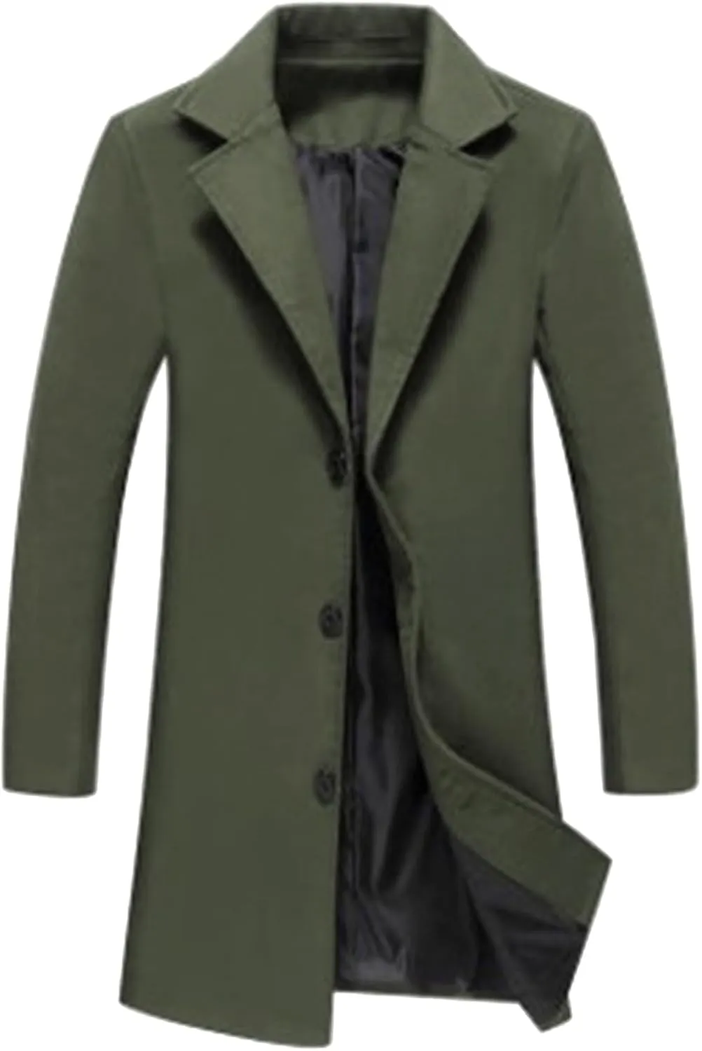Mens Regular Fit Notched Lapel Trench Coats Big and Tall Single Breasted Pea Coats Warm Windproof Business Overcoats