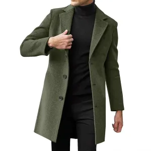 Mens Regular Fit Notched Lapel Trench Coats Big and Tall Single Breasted Pea Coats Warm Windproof Business Overcoats