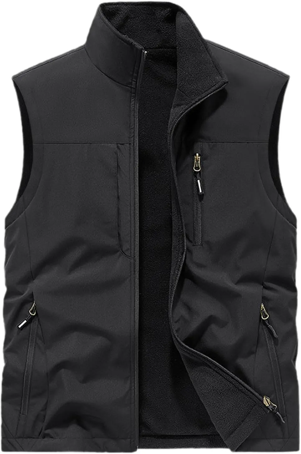 Men's Reversible Casual Vest Stand Collar Flannel Fleece Lined Vest Outdoor Work Windproof Sleeveless Jacket