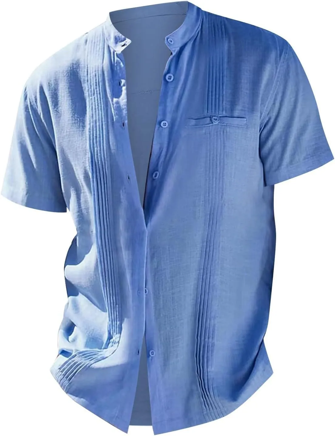Mens Shirts Linen Shirts for Men Short Sleeve Button Down Shirts Cuban Guayabera Shirt Casual Summer Beach Shirts